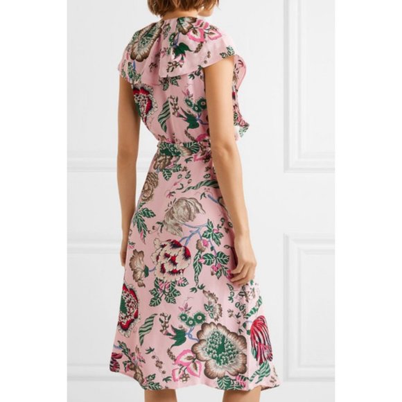 Tory Burch Adelia Ruffled Floral Dress Pink Happy Times Size 00 - Picture 3 of 9